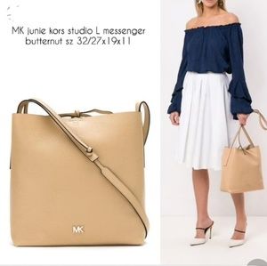 NEW Michael Kors Tan Junie Large Messenger Bag